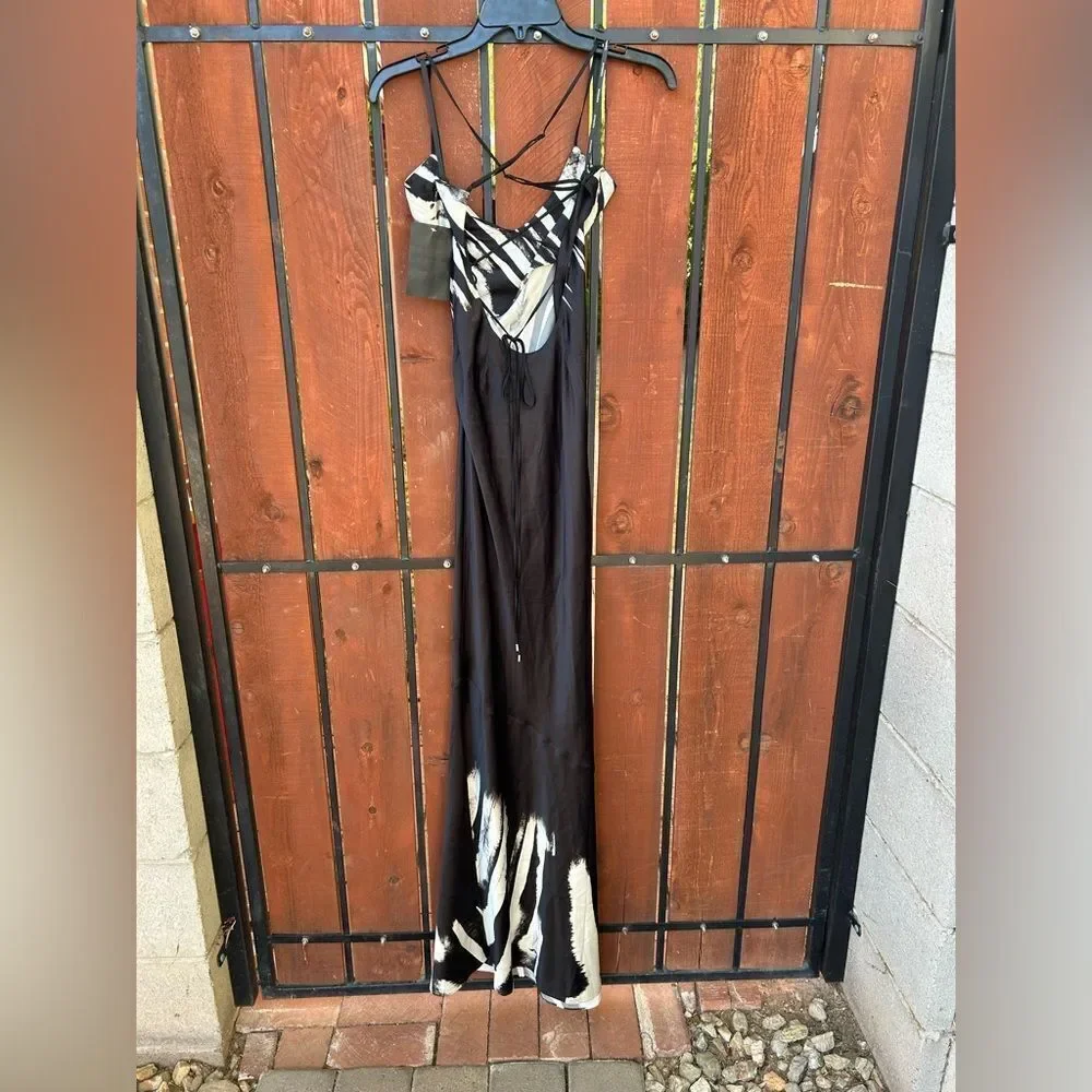 Retrofete Cami silk slip maxi gown black/white zebra Ombre NWT